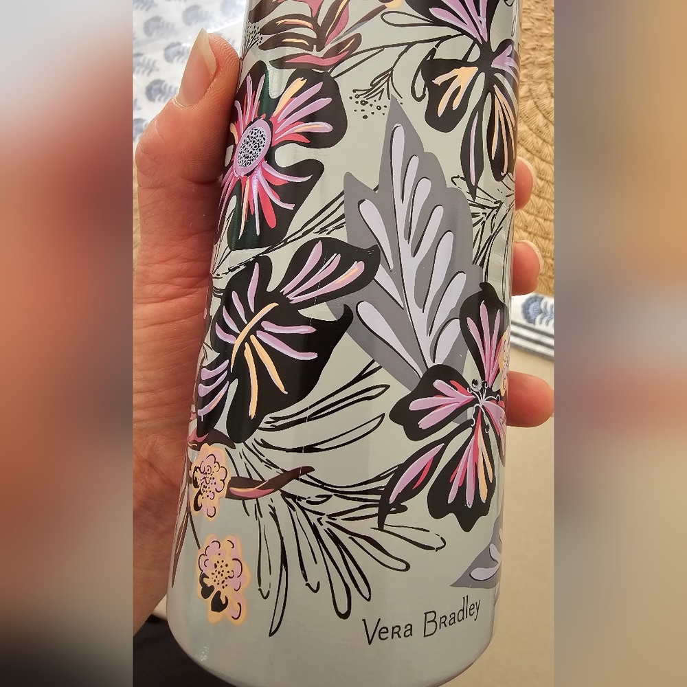 GUC Vera Bradley Stainless Steel Water Bottle Sun Washed Tropical Gray Flowers - Picture 8 of 13